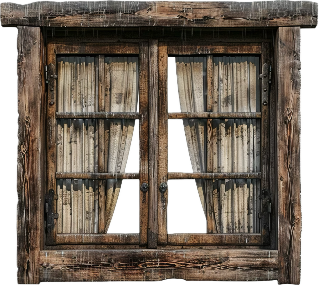 Rustic Wooden Window with Open Shutters. png