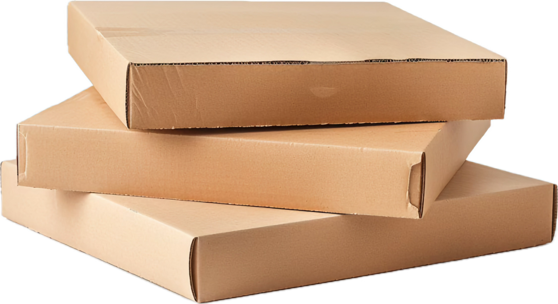 Stack of closed cardboard pizza boxes. png