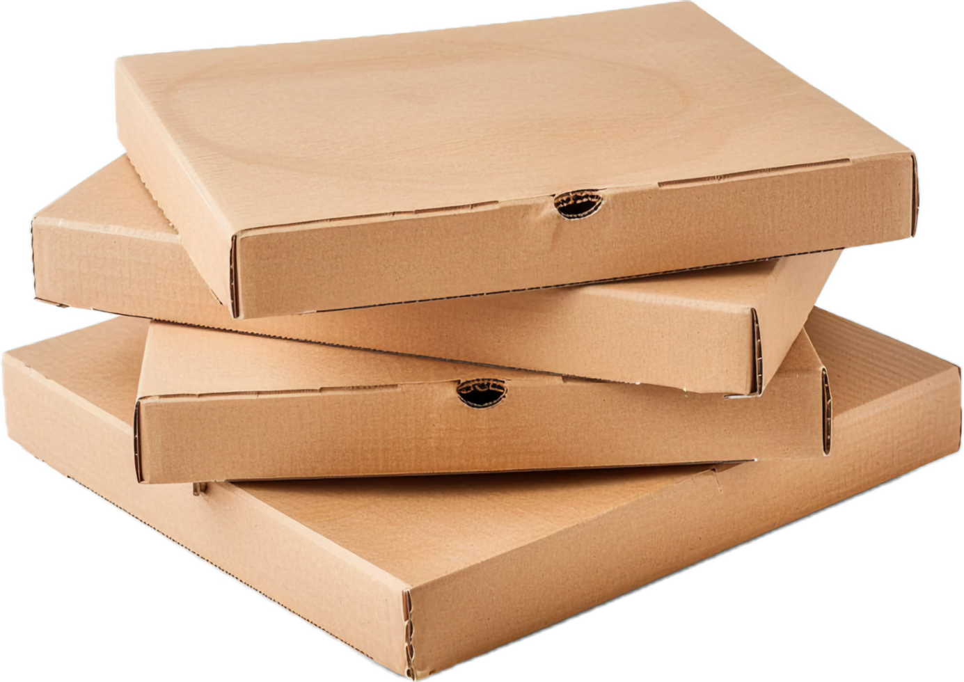 Stack of closed cardboard pizza boxes. png