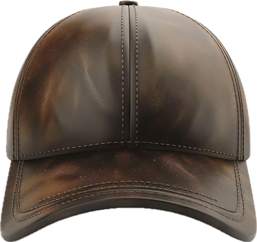 Brown Leather Baseball Cap Front View. png