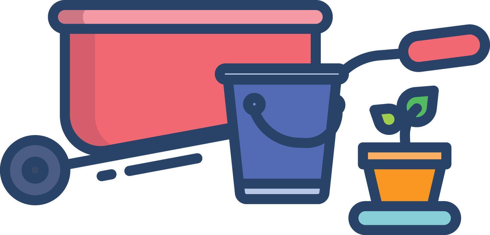 Wheelbarrow linear color illustration vector