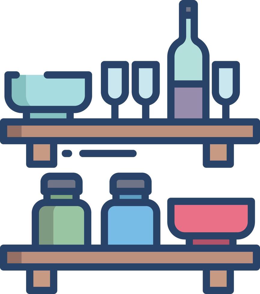 Kitchen Shelves linear color illustration vector