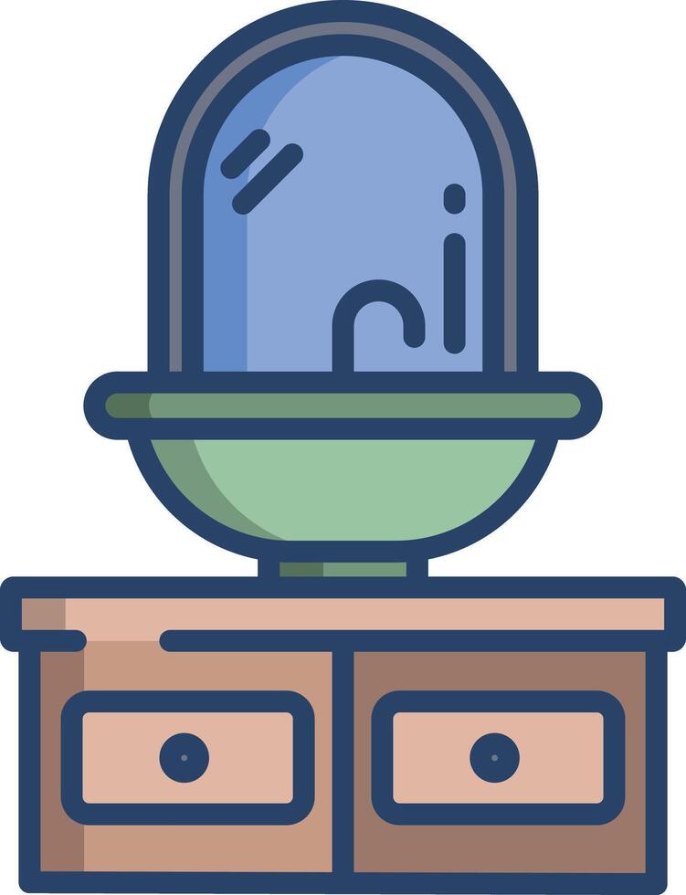 Wash Basin with mirror linear color illustration vector