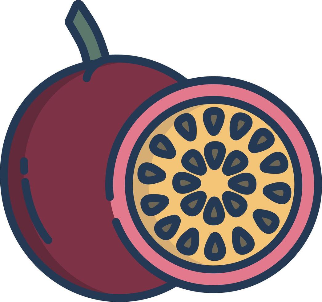 Passion fruit slice linear color illustration vector