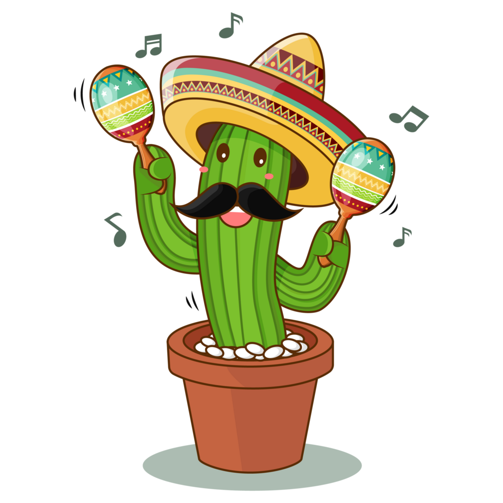 Dancing Cactus with Maracas and Sombrero Hat Celebration Cinco De Mayo png