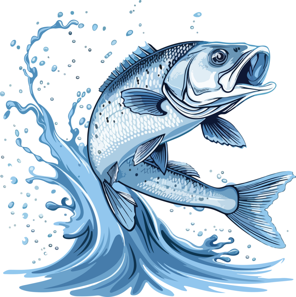Fish jumping in water clipart design illustration png