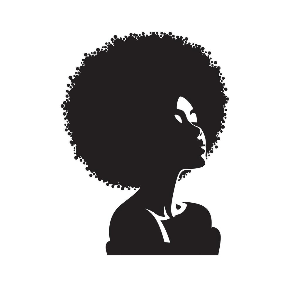 black african females silhouettes face profile vignette. black isolated white background vector