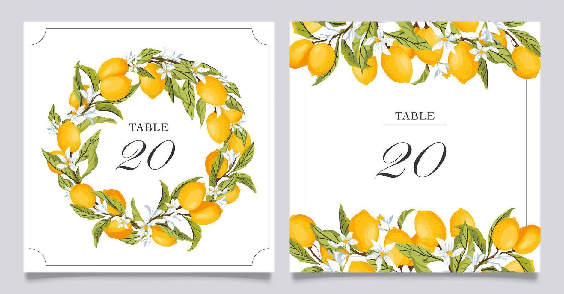 Lemon citrus wedding table numbers template vector