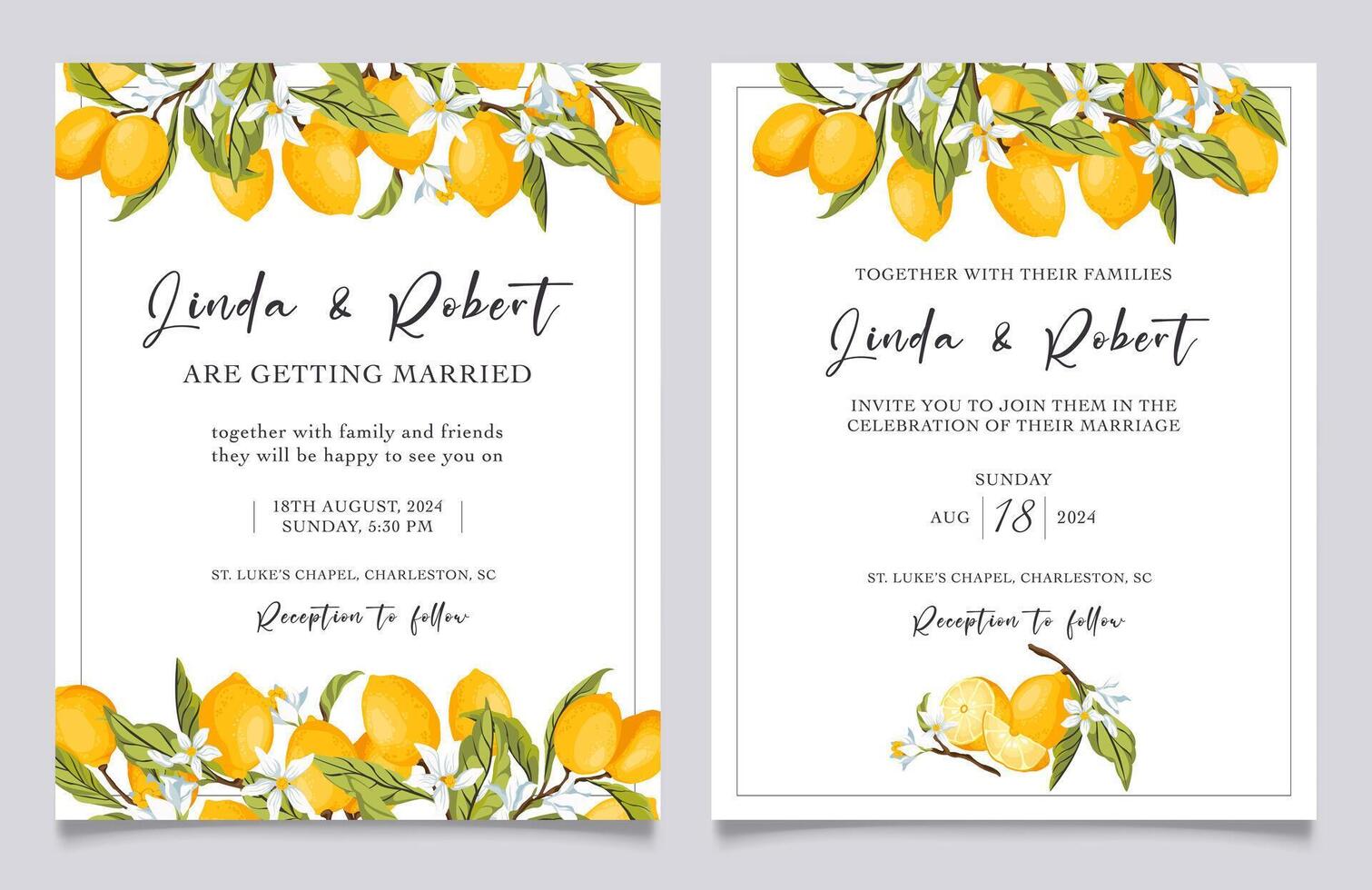 Lemon wedding invitation, Italian summer wedding. vector
