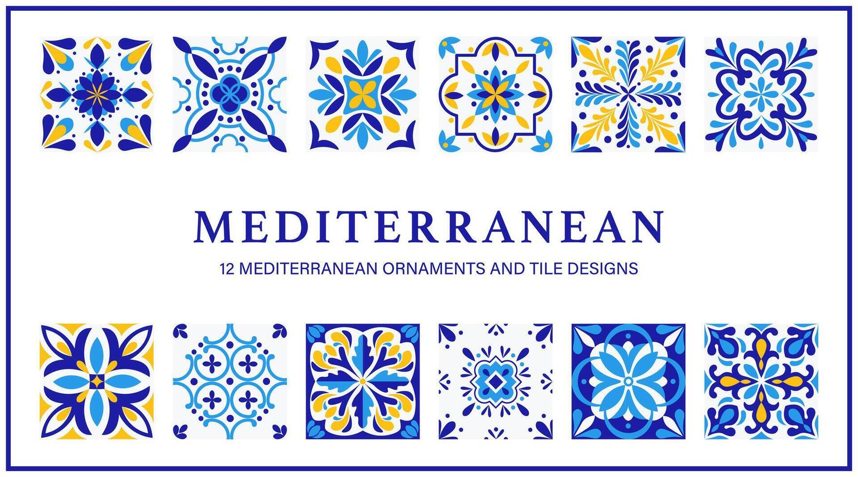 Set of Mediterranean ornaments and tiles, vector