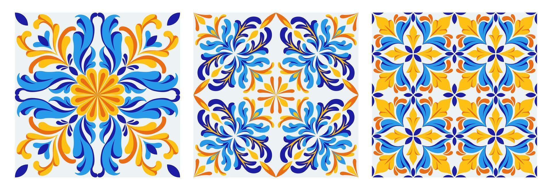 Italian ceramic tile pattern. Mediterranean porcelain pottery. Ethnic folk ornament. Mexican talavera, portuguese azulejo, spanish majolica, arabesque motif. illustration vector