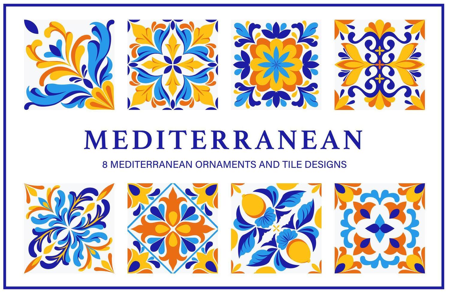 Set of Mediterranean ornaments and tiles, vector