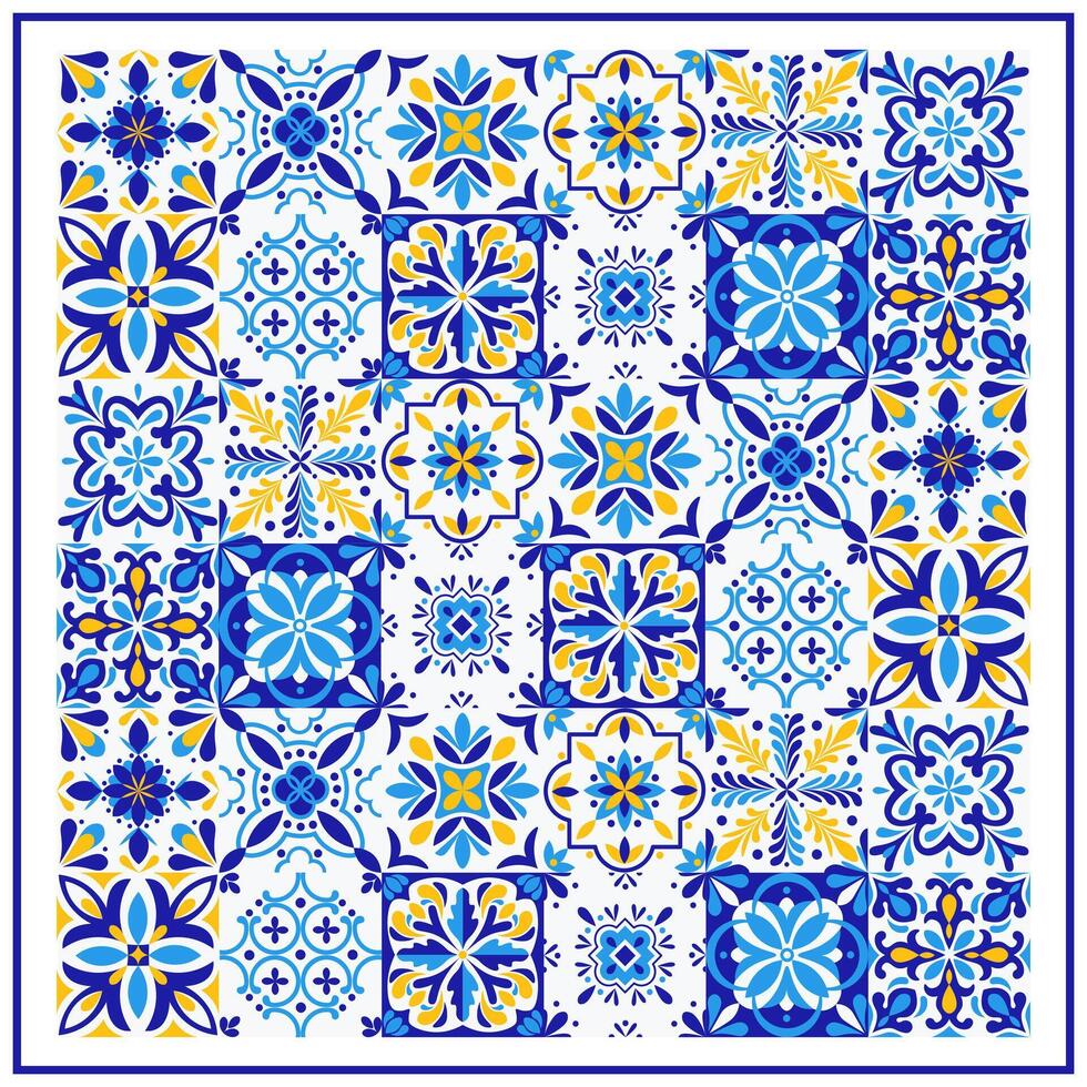 Italian ceramic tile pattern. Mediterranean porcelain pottery. Ethnic folk ornament. Mexican talavera, portuguese azulejo, spanish majolica, arabesque motif. illustration vector