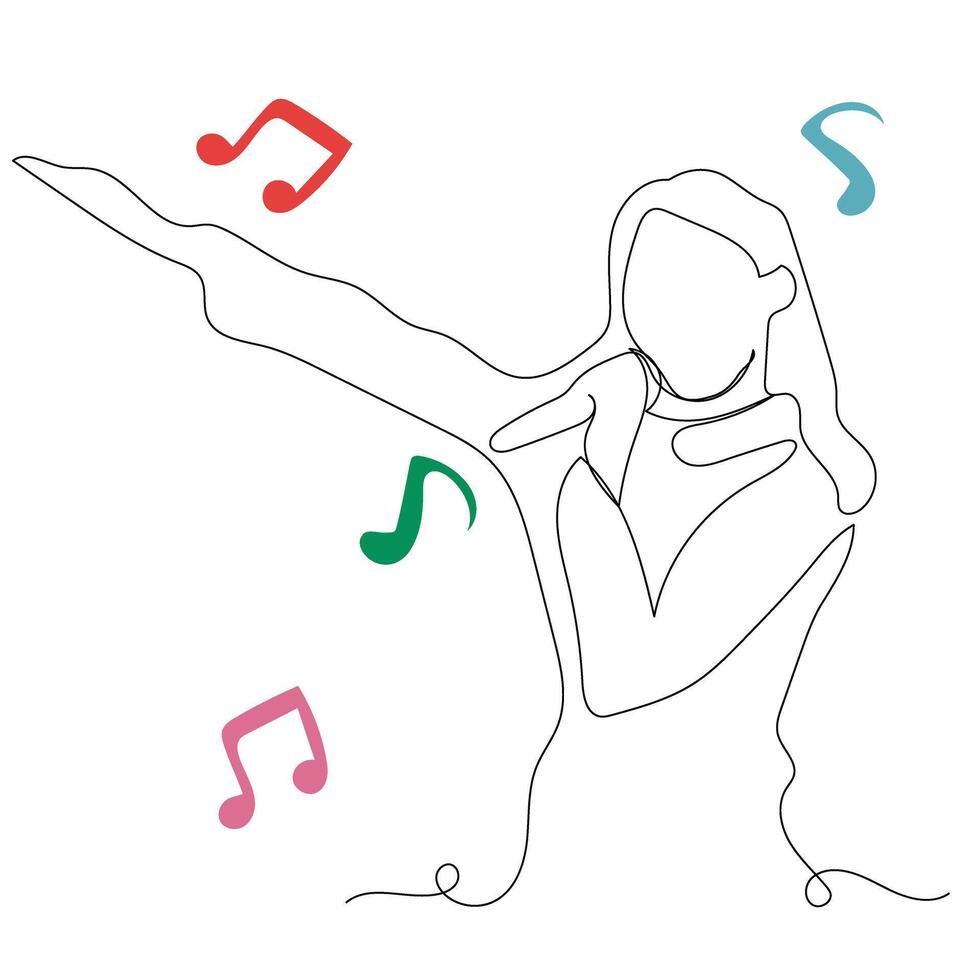 Sketch lifestyle concept minimal girl woman sing a song music drawing line art. Female song music superstar voice with white ioslated background. Abstract,illustration. vector