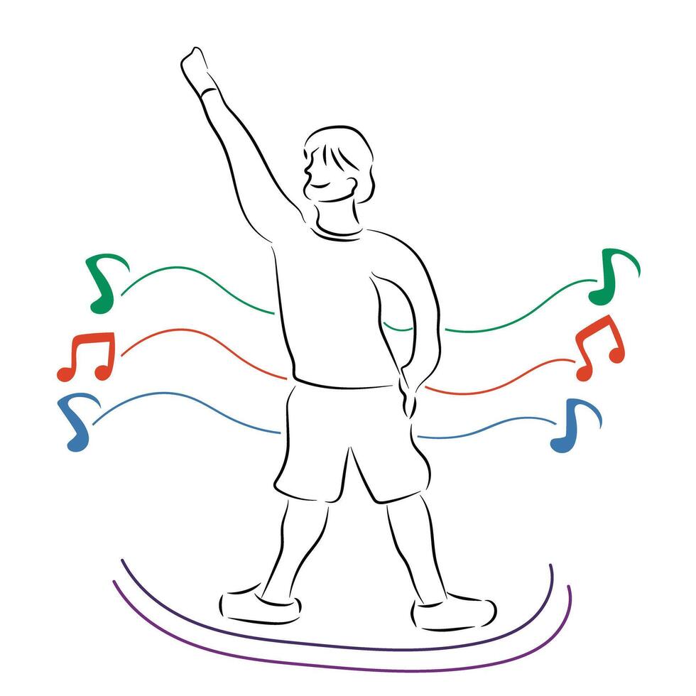 Sketch lifestyle concept minimal boy man dance aerobics drawing line art. Male exercise hand drawn line concept with white ioslated background. Abstract,illustration. vector