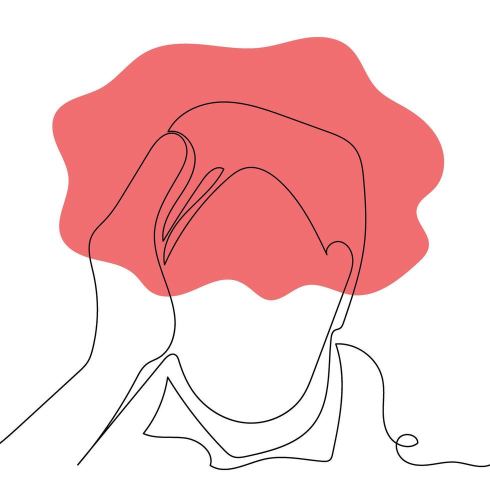 Sketch problem concept minimal man emotion stress headache drawing line art. Male unhappy depress hand drawn continuous line concept with white ioslated background. Abstract,illustration. vector