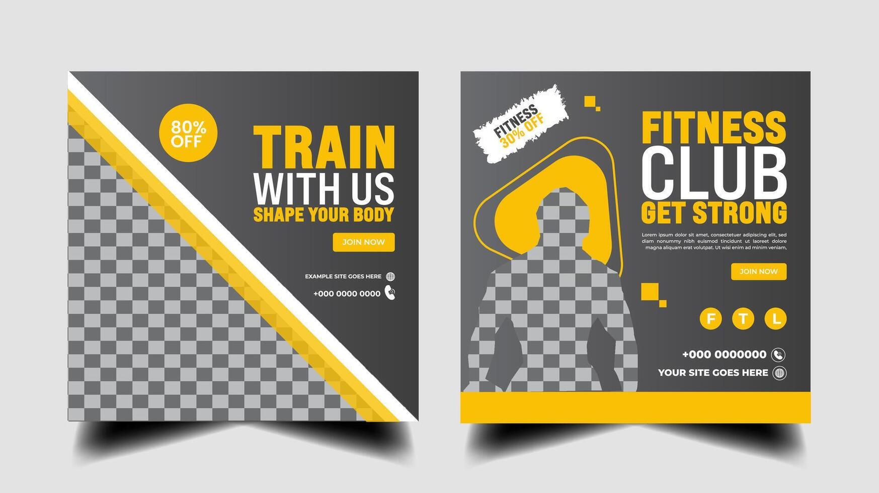 Fitness gym Social Media poster Web banner Template with red and green. Sport banner design for Health club vector