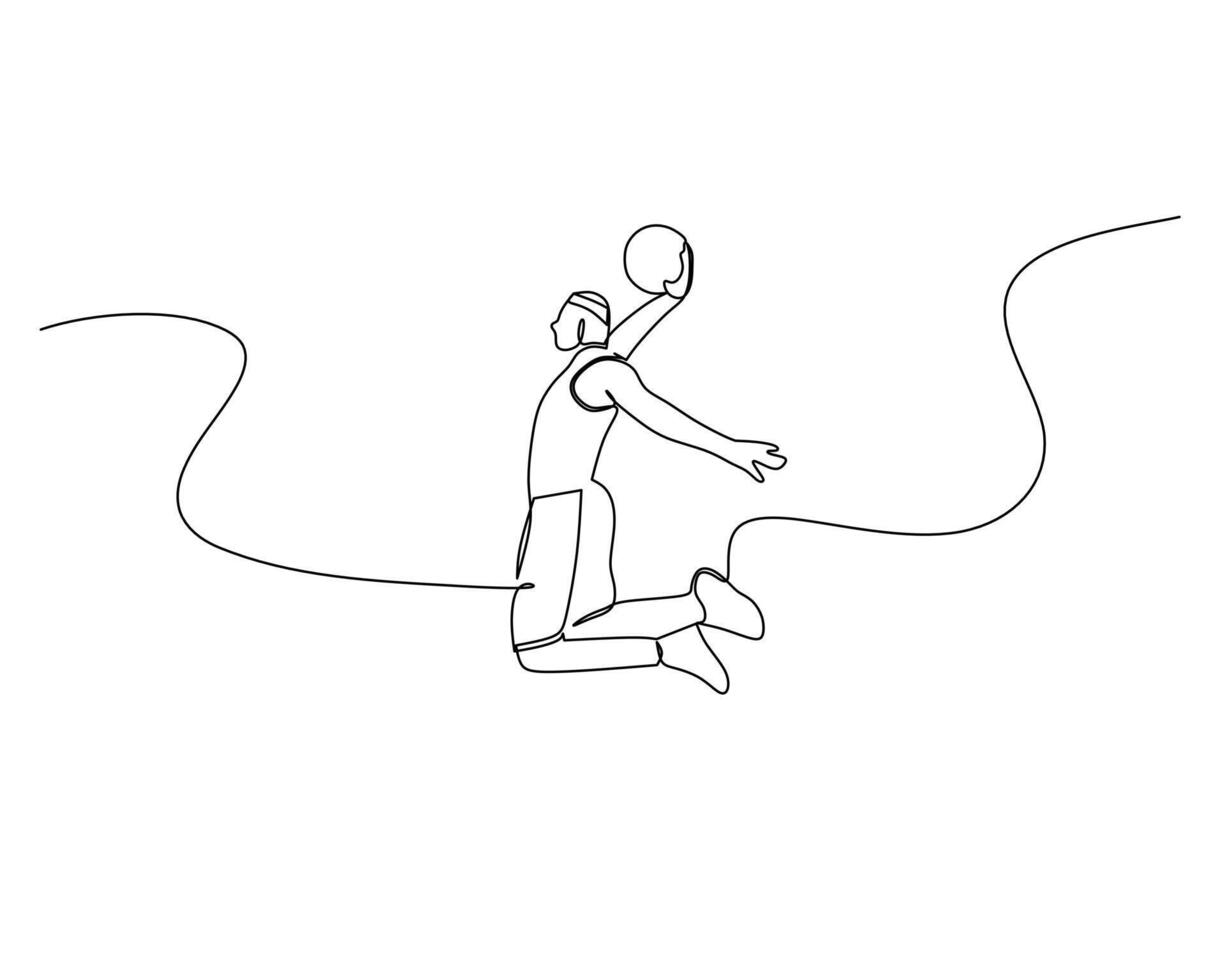 Continuous single line drawing of male basketball player jumps high to score. basketball tournament event . Design illustration vector