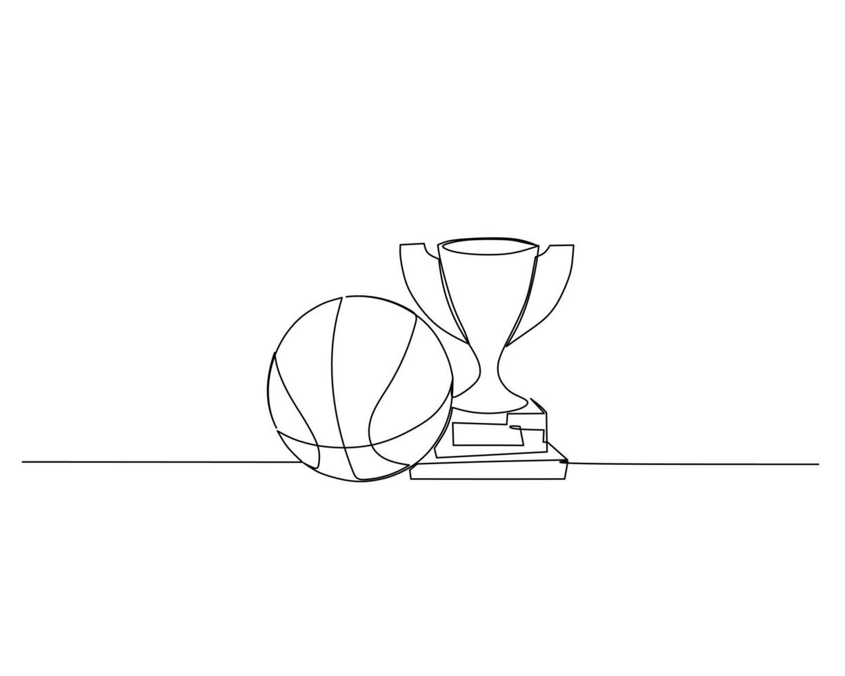 Continuous single line drawing of basketball image and winning trophy. basketball tournament event . Design illustration vector
