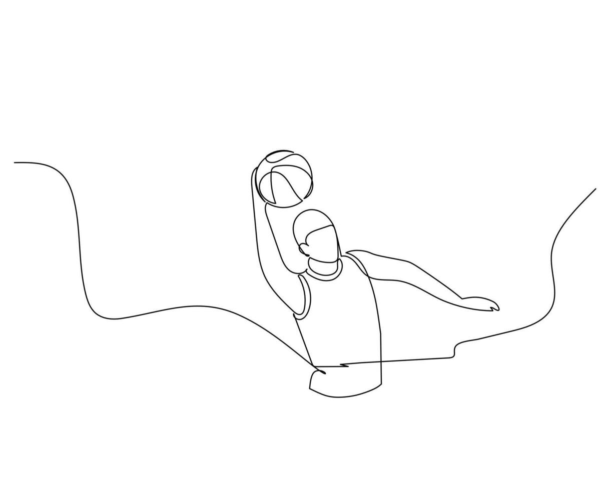 Continuous single line drawing of male basketball player jumps high to dunk. basketball tournament event . Design illustration vector