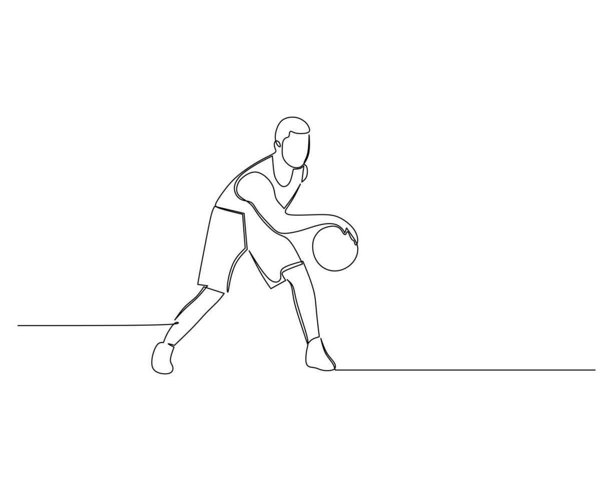 Continuous single line drawing of male basketball player dribbling the ball backwards. basketball tournament event . Design illustration vector