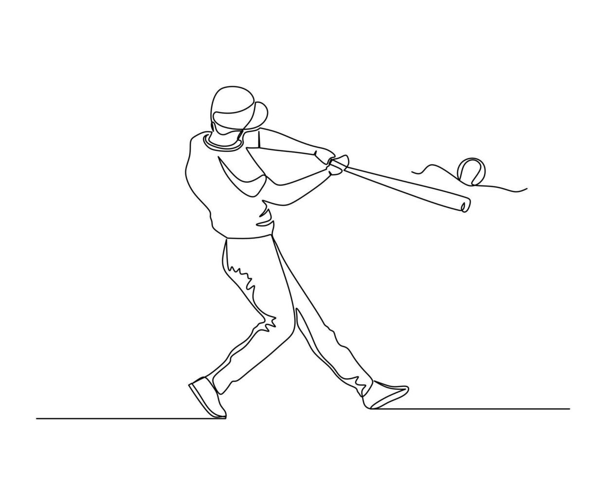 Continuous single line drawing of batter who successfully hits the ball. baseball tournament event . Design illustration vector