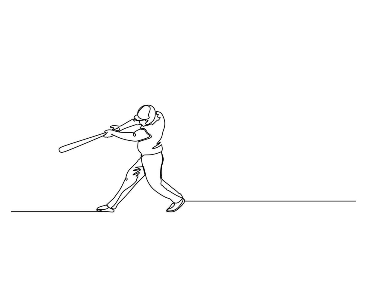 Continuous single line drawing of the batter hits a home run. baseball tournament event . Design illustration vector