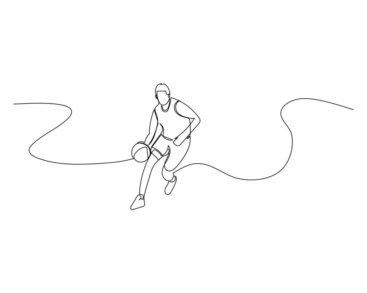 Continuous single line drawing of male basketball player dribbling the ball. basketball tournament event . Design illustration vector