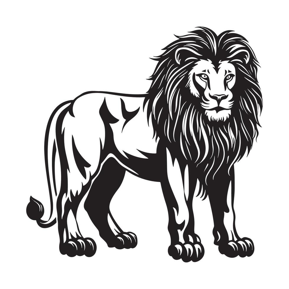 lion standing Black and White Isolated Icon silhouette illustration white background vector