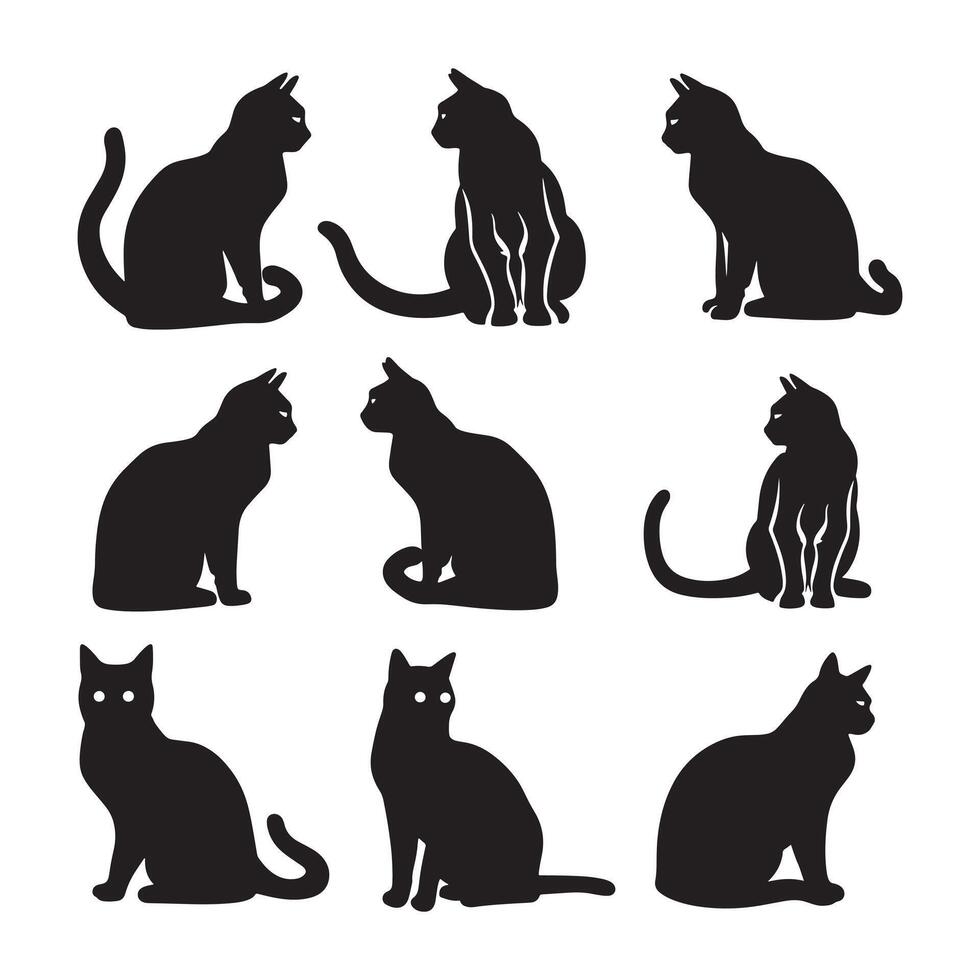 cats set of silhouette white background vector