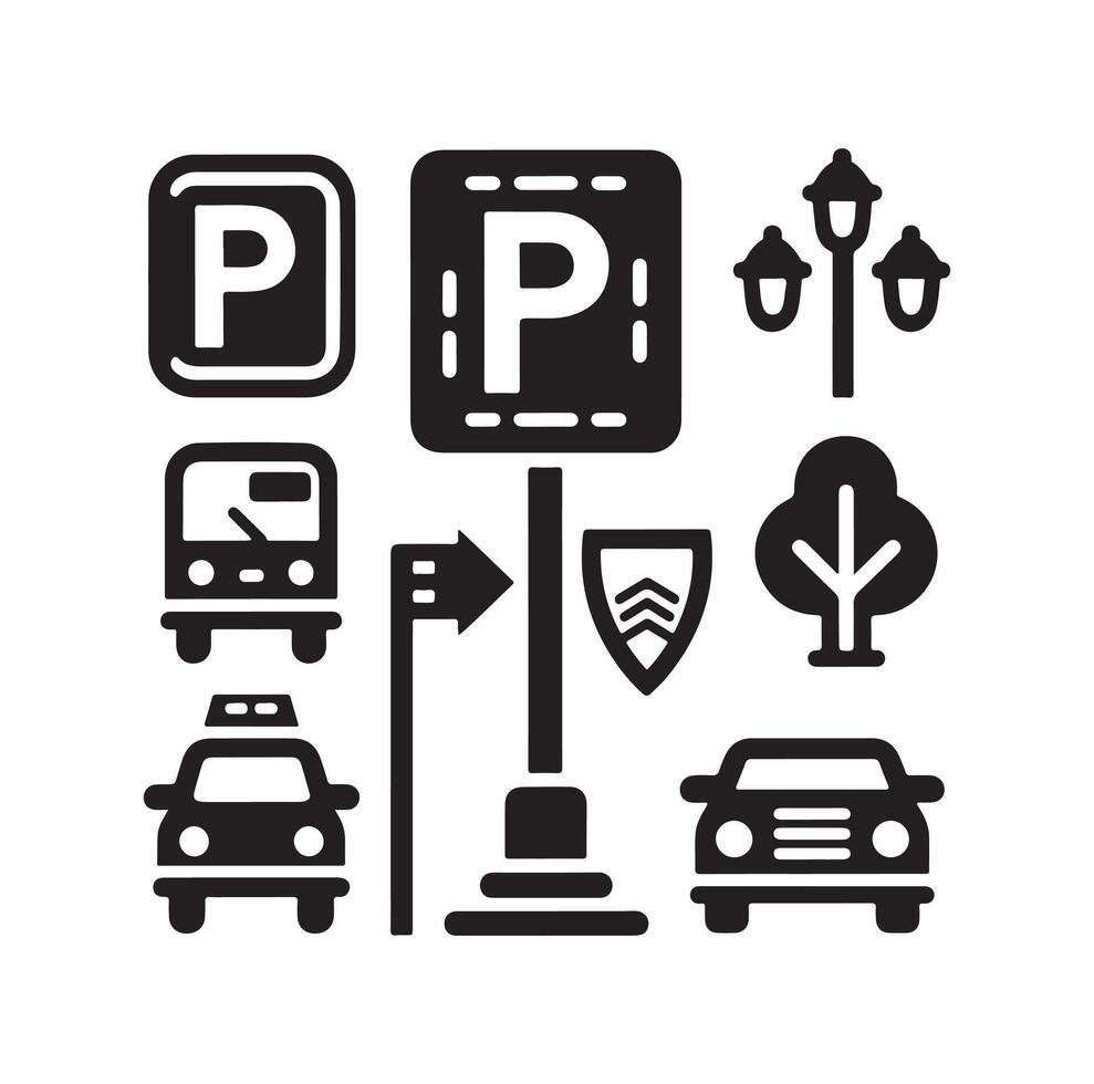 Parking icon. Car Parking Icon. Parking and traffic signs isolated on white background. Map parking pointer. illustration. vector