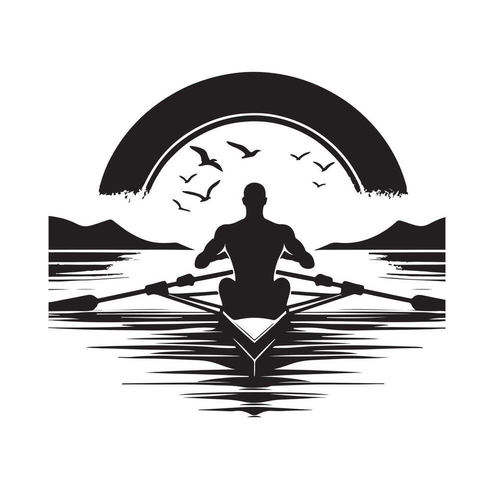 Rowing isolated silhouette illustration vector