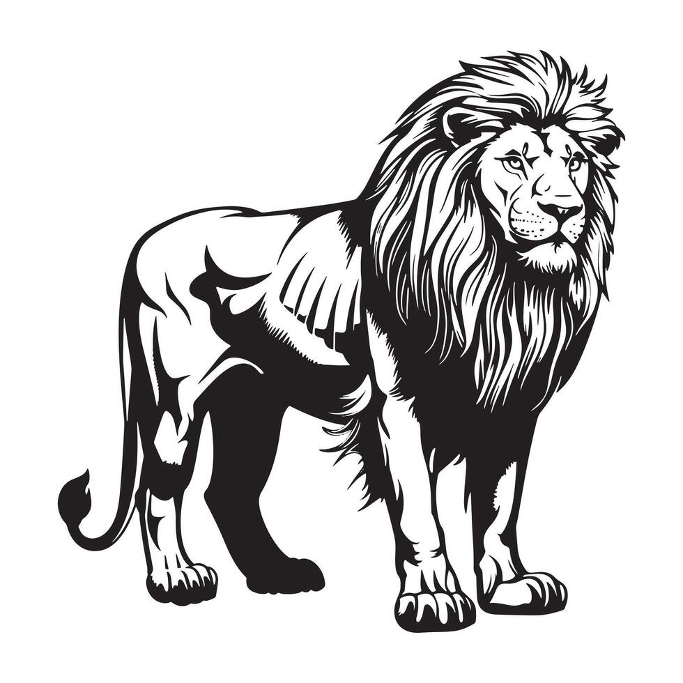 lion standing Black and White Isolated Icon silhouette illustration white background vector