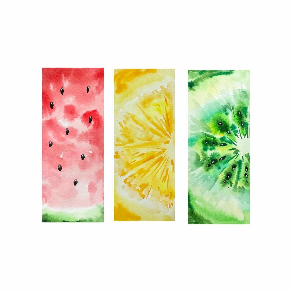 Watercolor Fruits background with watermelon, lemon and kiwi vector
