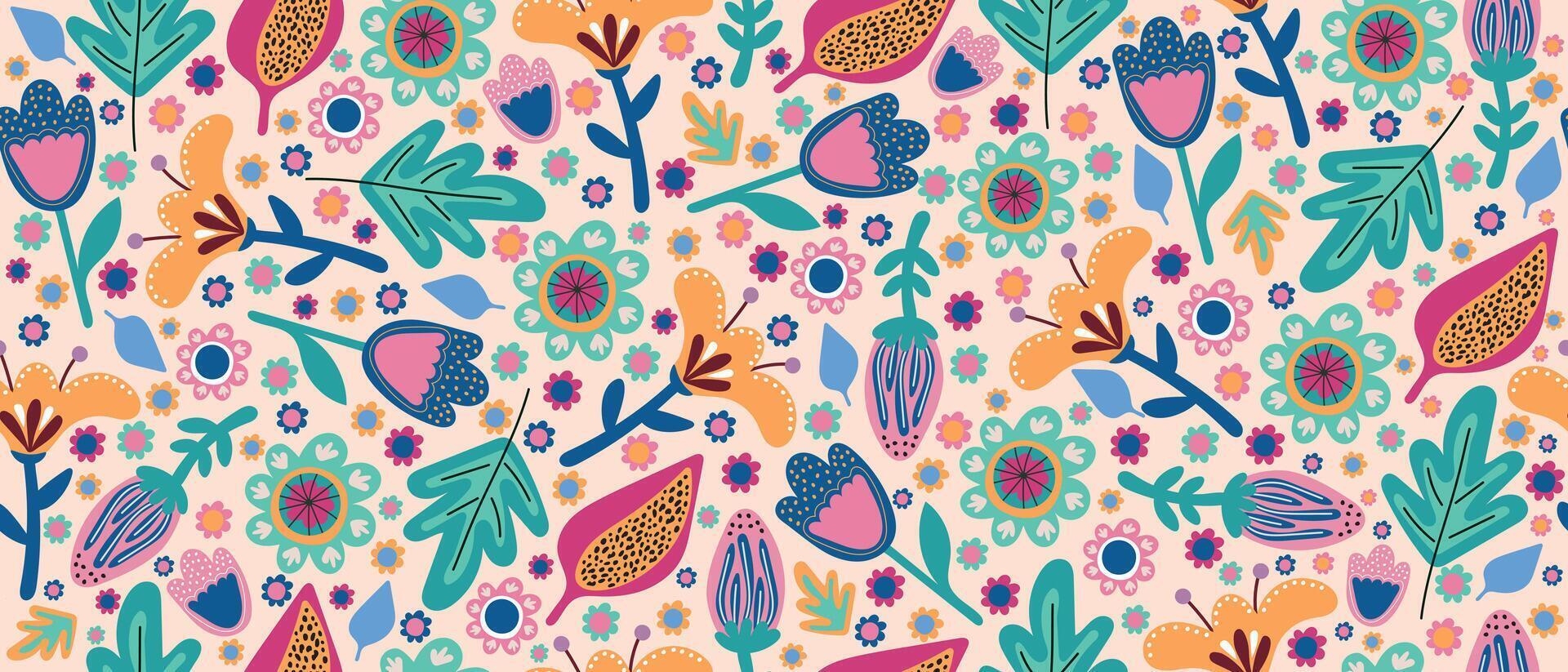 Bright seamless floral background with abstract flowers. vector