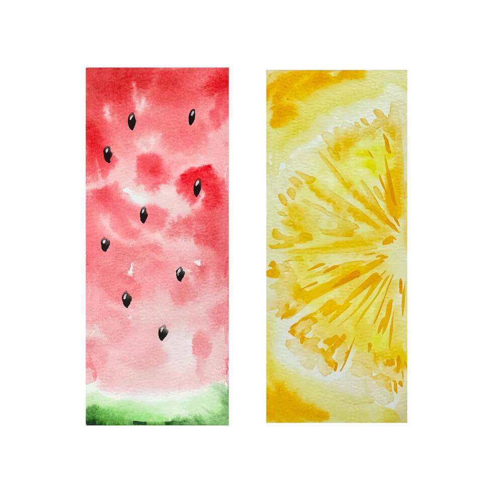 Watercolor Fruits background with watermelon, lemon vector