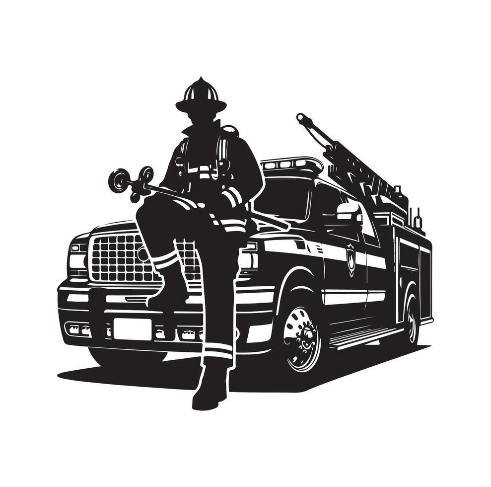 firefighter car illustration icon vector