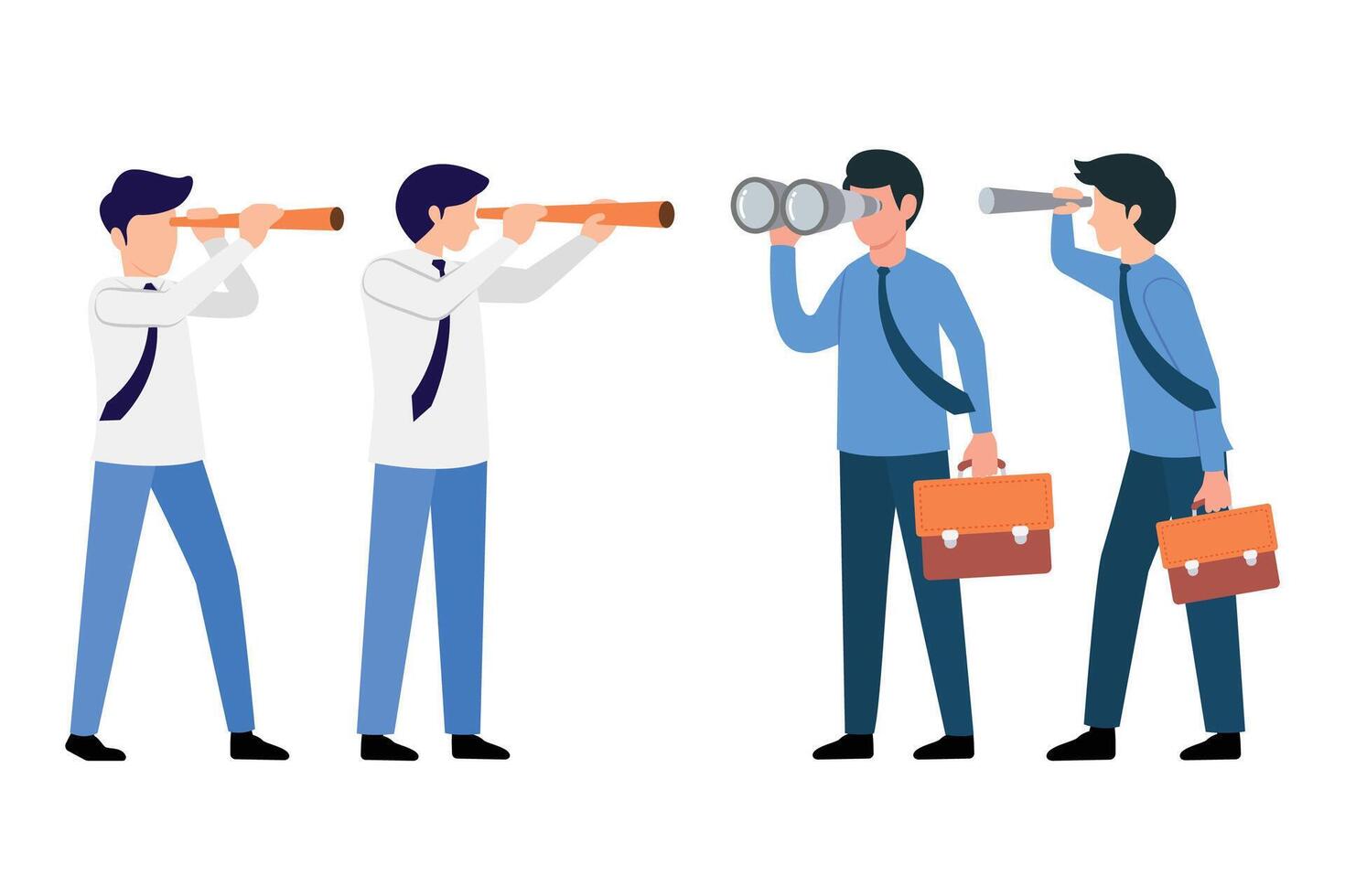 Set of Businessman look future with telescopes vector