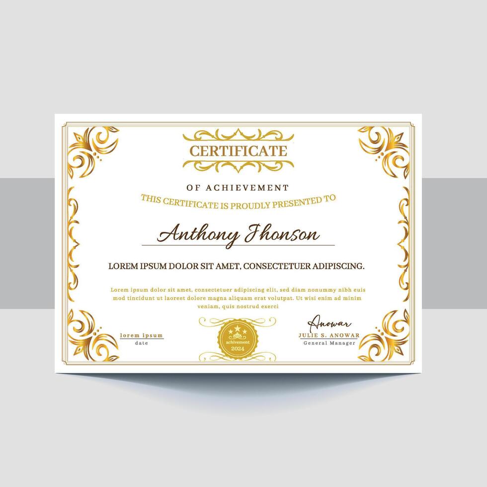 Certificates of completion template with luxury and modern golden line and shapes. Horizontal certificate For award, business, and education needs vector