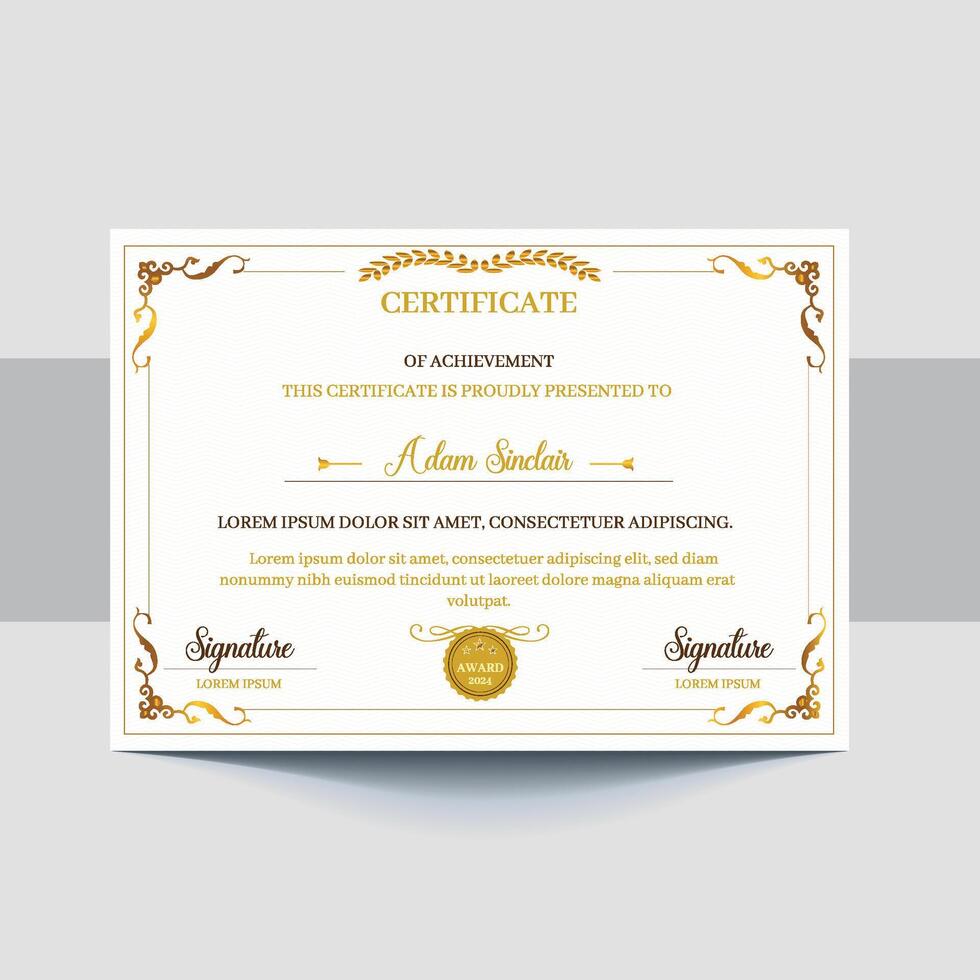 Certificates of completion template with luxury and modern golden line and shapes. Horizontal certificate For award, business, and education needs vector