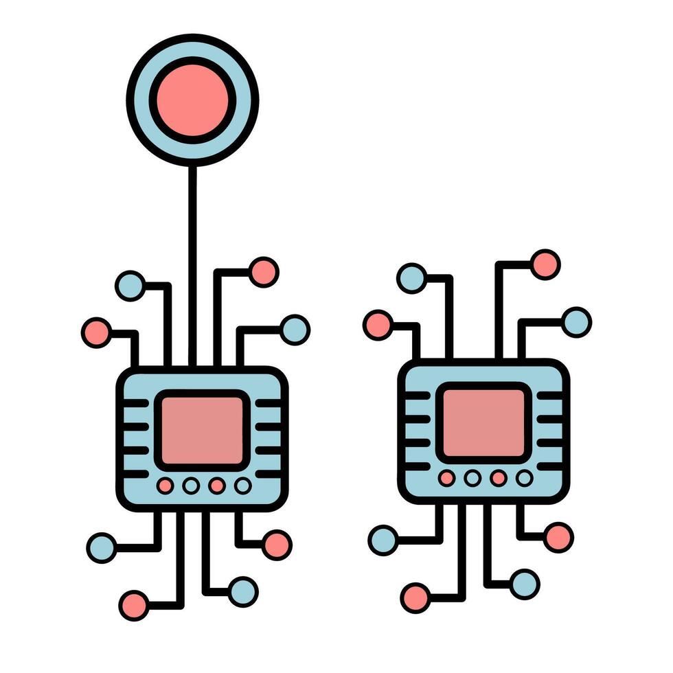 Neurochip. Human brain with a chip. Linear icon. Future concept vector