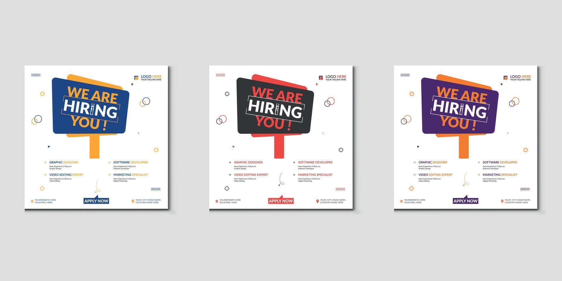 We are hiring job vacancy social media post banner design template with red color. We are hiring job vacancy square web banner design. vector