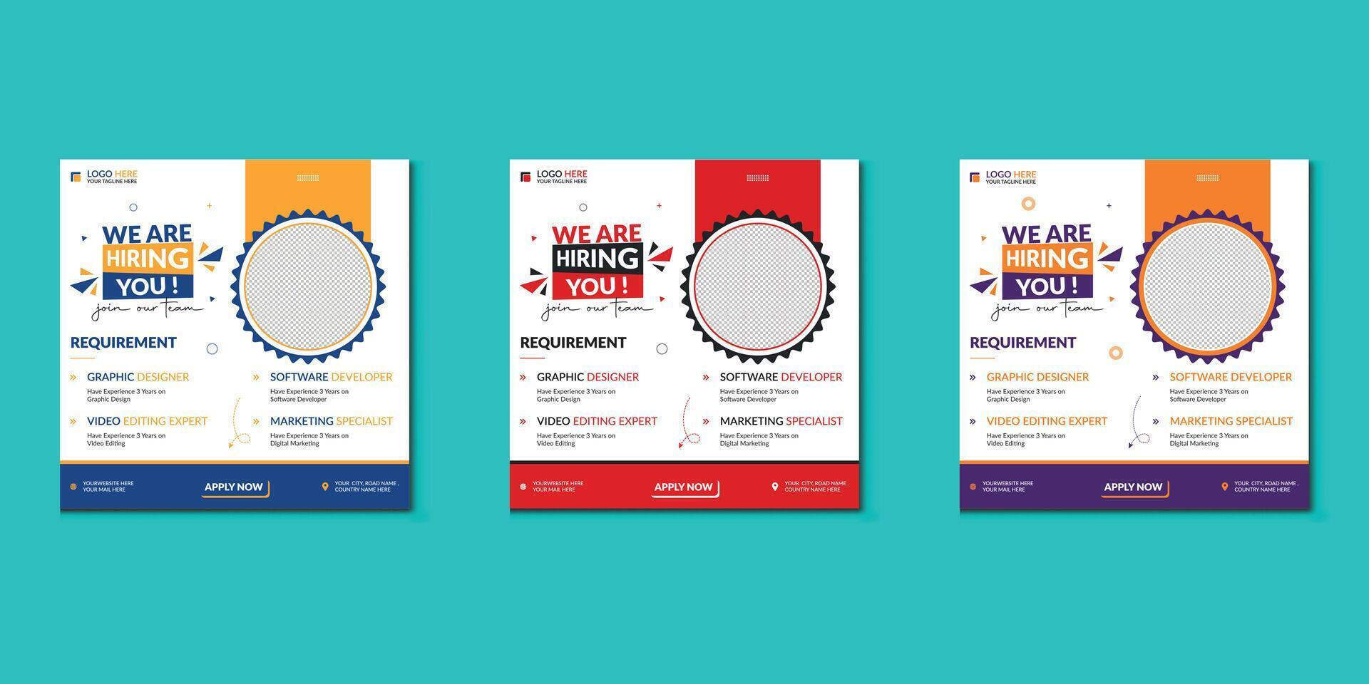 We are hiring job vacancy social media post banner design template with red color. We are hiring job vacancy square web banner design. vector