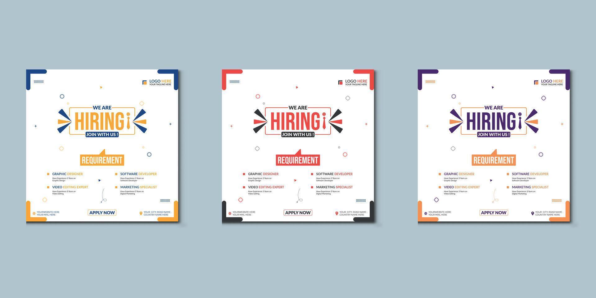 We are hiring job vacancy social media post banner design template with red color. We are hiring job vacancy square web banner design. vector