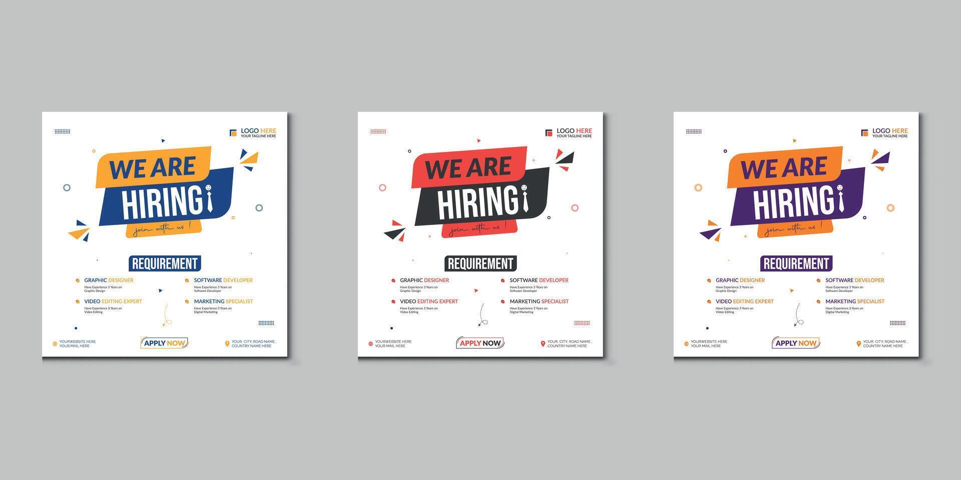 We are hiring job vacancy social media post banner design template with red color. We are hiring job vacancy square web banner design. vector
