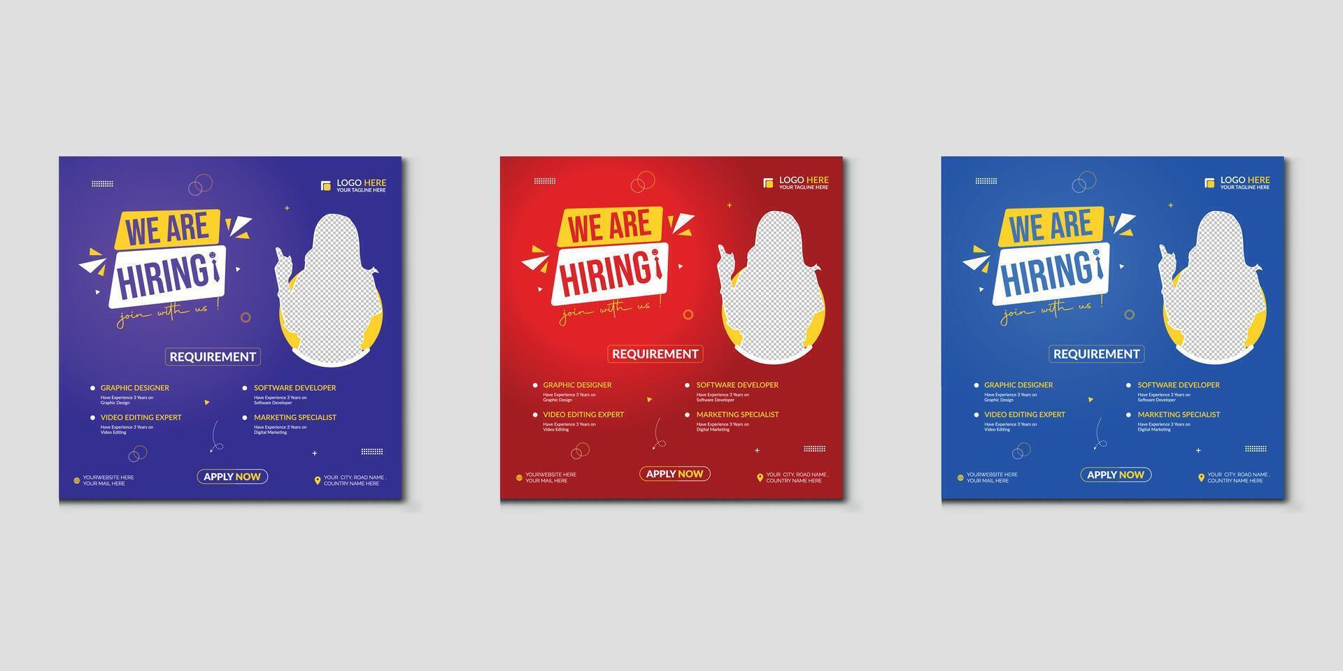 We are hiring job vacancy social media post banner design template with red color. We are hiring job vacancy square web banner design. vector