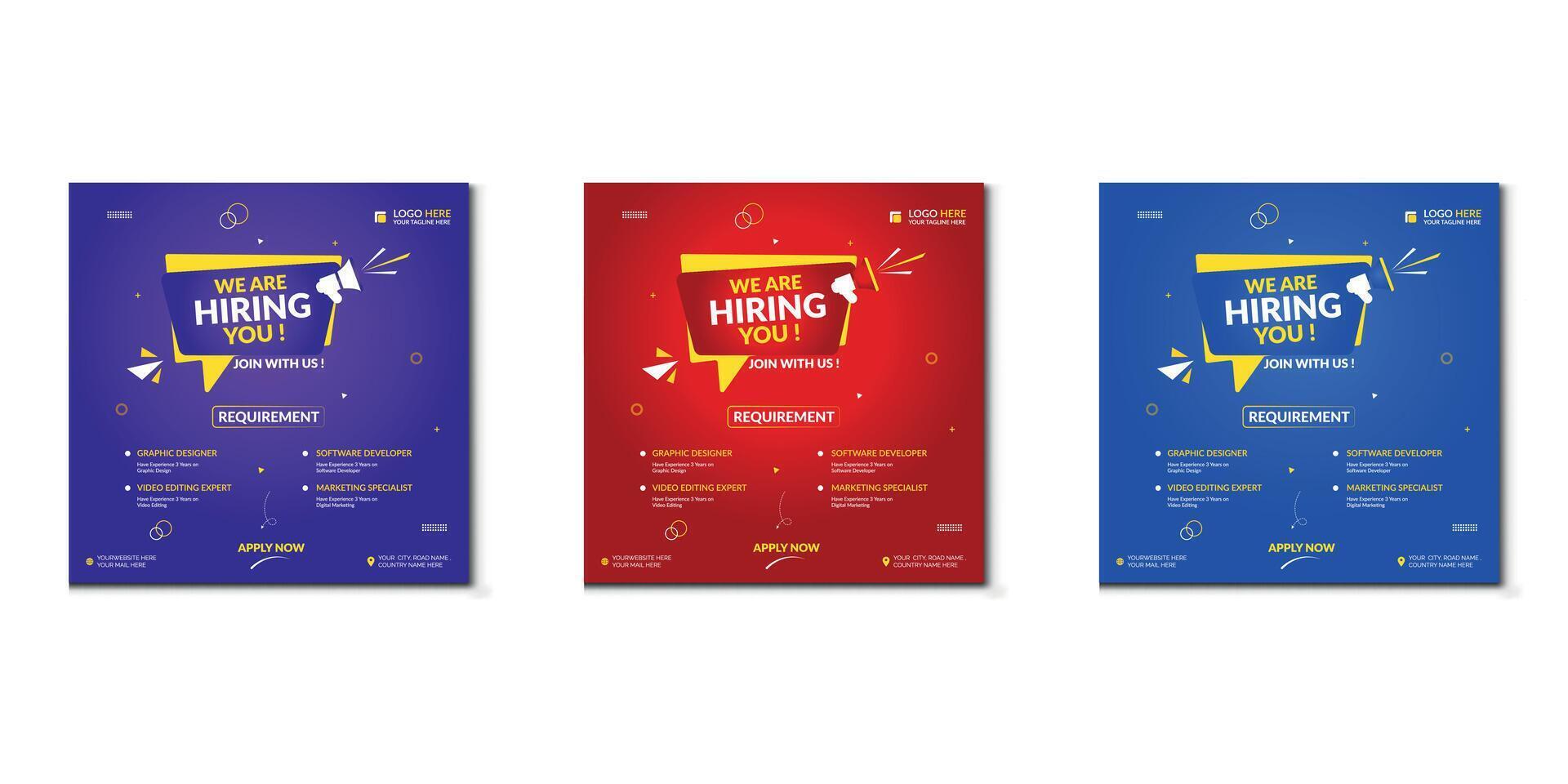 We are hiring job vacancy social media post banner design template with red color. We are hiring job vacancy square web banner design. vector