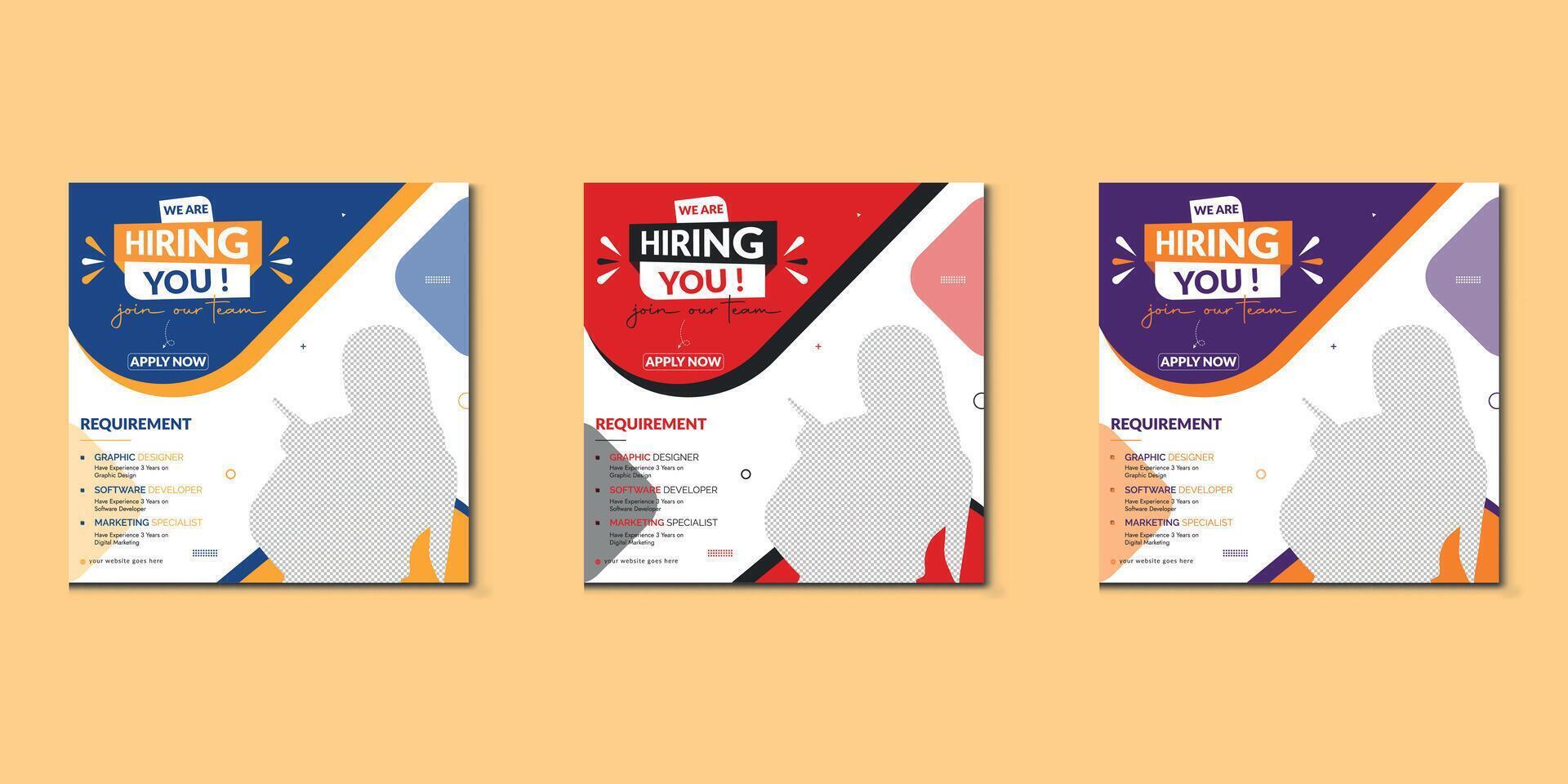 We are hiring job vacancy social media post banner design template with red color. We are hiring job vacancy square web banner design. vector