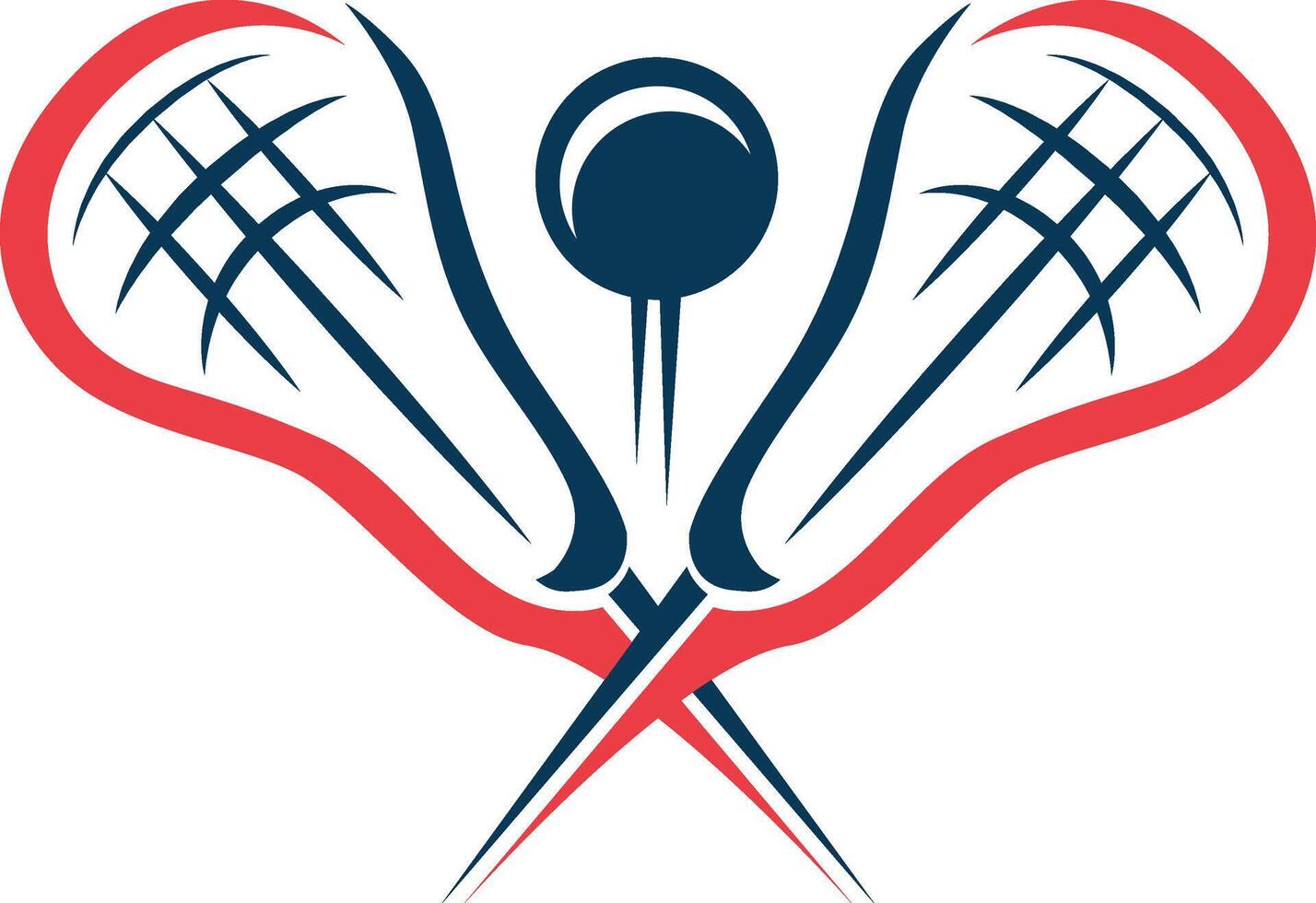 two lacrosse sticks on a white background with a ball. Background excluded vector