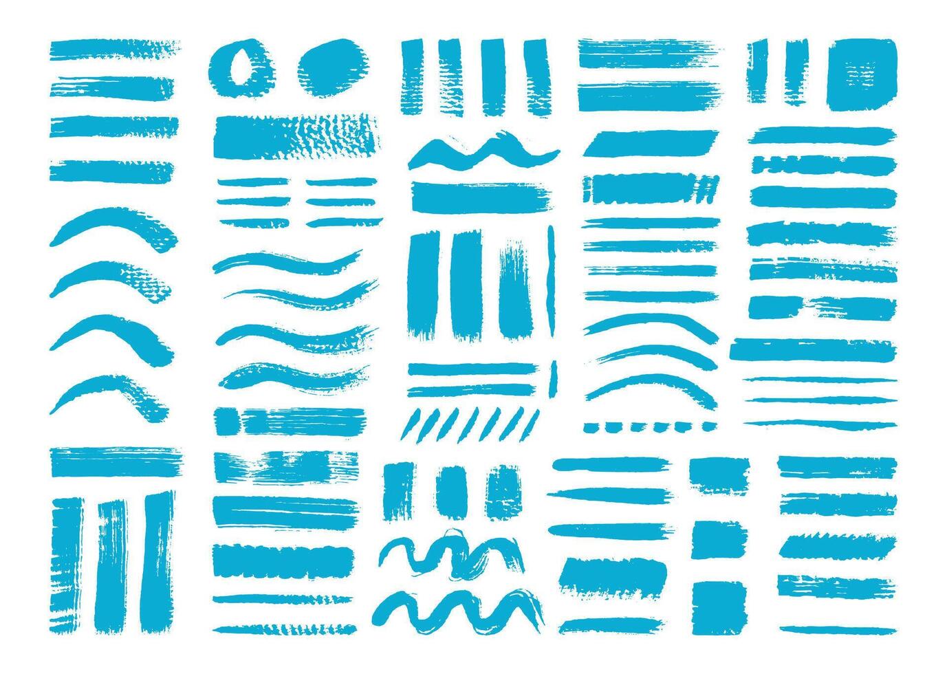 Freehand paint brush strokes element bundle. Curved and straight lines, square, circle shapes templates. Creative hand drawn ink brushes design pack. vector